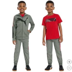New! Puma Boys kids 3-Piece Tech Fleece Hoodie Tee & Jogger Set Gray Size 5